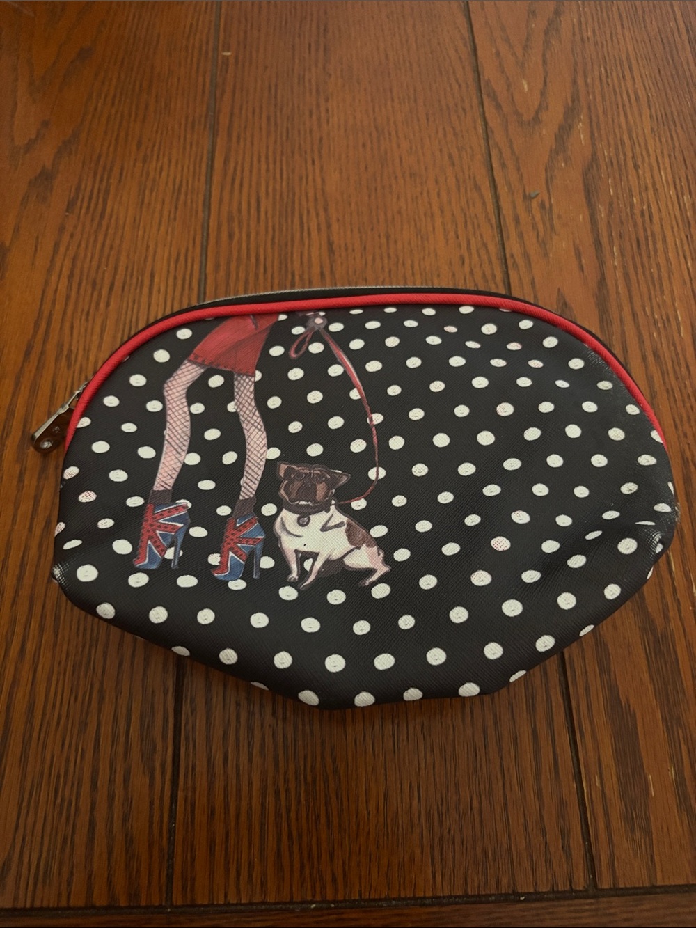 IZak Black Polka Dot Travel Pouch with Red Trim